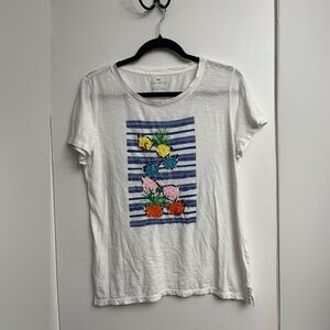 Talbots Summer Sequins And Stripes Classic White Cotton Tee Size M